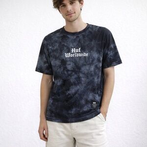 HUF Bird Youth Black Tie Dye With Parrot Skateboard Shirt Size Large NWT